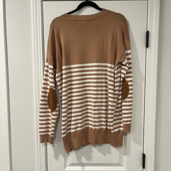Chic Soul Tan and White Striped Sweater - Picture 3 of 4